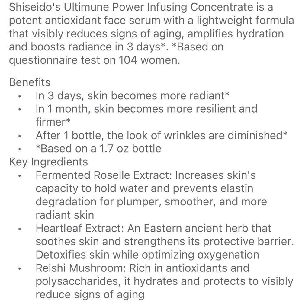 $8❤️‍🔥 Shiseido Ultimune Power Infusing Concentrate Skin Firming💧NEW IN BOX - Picture 5 of 5